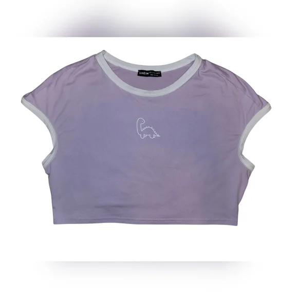 Lavender Dino Crop Top Large SHEIN - Picture 2 of 4